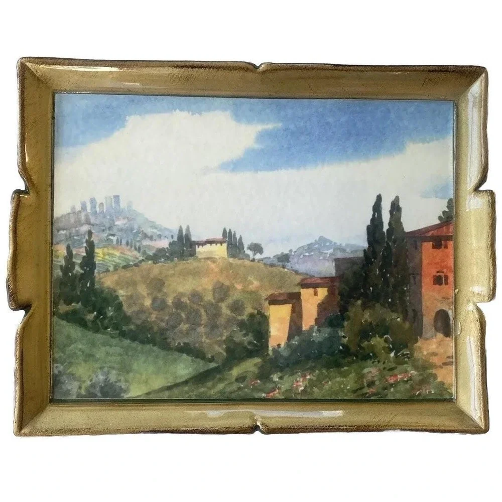 Vintage Tirinnanzi Florence Italy Florentine Wood Vanity Tray Tuscan Landscape